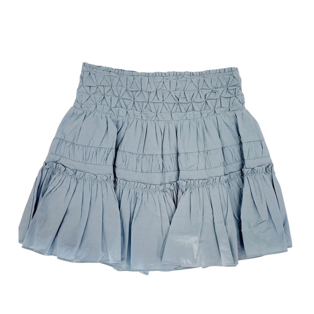 RAMY BROOK Skirt NEW Size M Jordan Smocked Light Blue Tier Cotton Miniskirt $295 - Picture 3 of 5